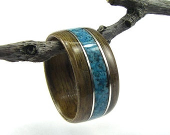 Bentwood Ring Walnut with Turquoise Inlay and Sterling Silver Accents