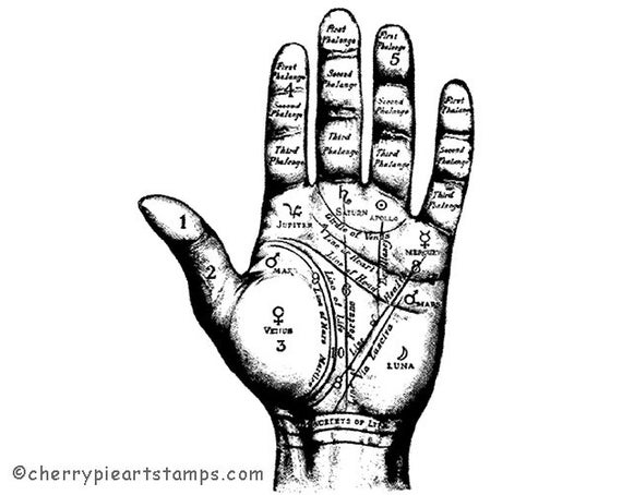 Items similar to Fortune telling, Palmistry, Hand - CLiNG Rubber STAMP ...