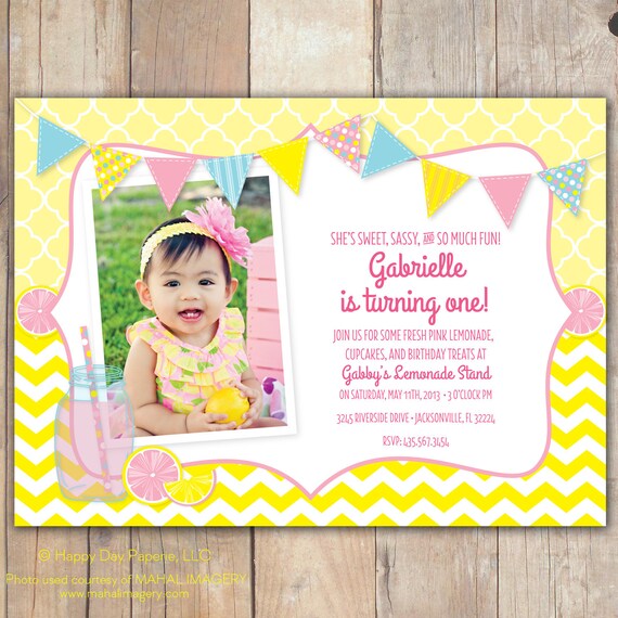 Pink Lemonade - Custom Photo Birthday Invitation for any age Girl Il_570xn