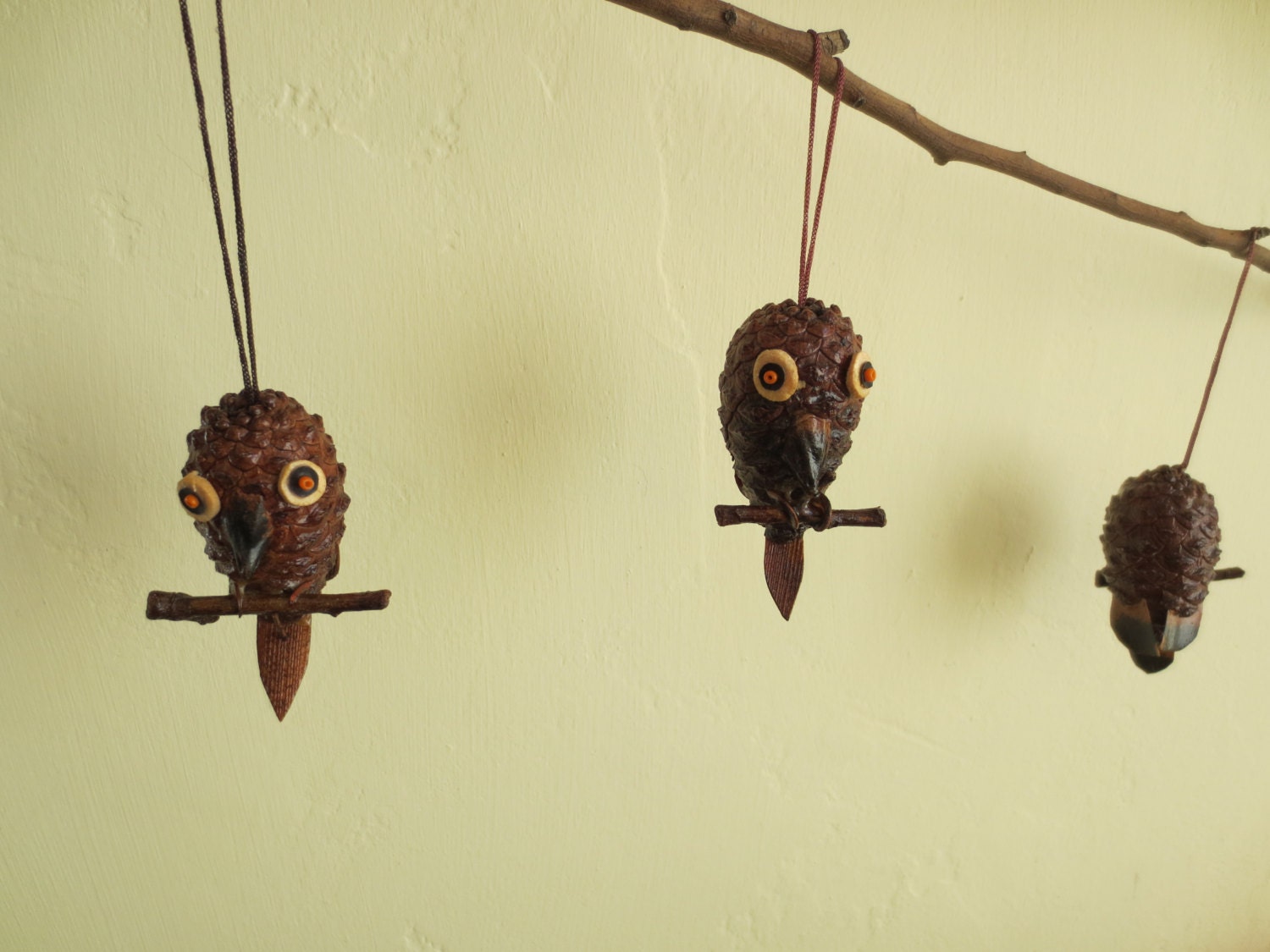 Vintage gufi gufo ornamenti gufi di pigna woodland di bettyanddot