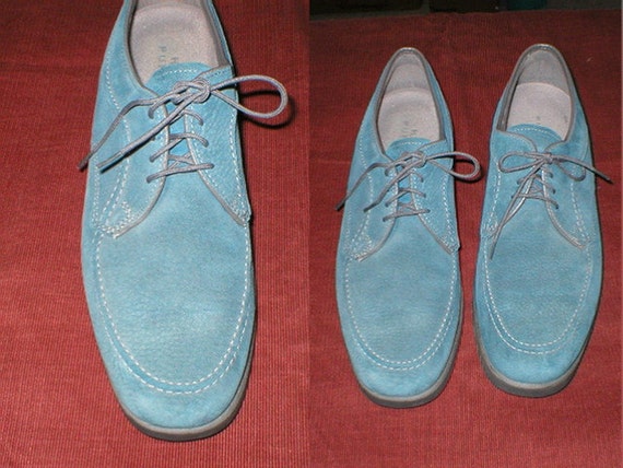 Vintage 80s blue suede oxford shoes by Hush Puppies mens size