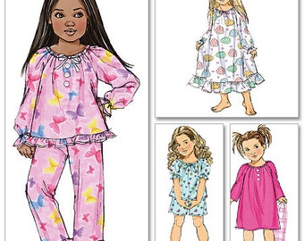 GIRLS SLEEPWEAR PATTERN / Make Child Pajamas - Pjs or Nightgown - Nightie / Sizes 2 to 5 Or 6 to 8