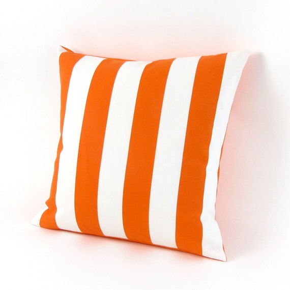 Orange and White Stripe INDOOR OUTDOOR Pillow Cover by MiCasaBella