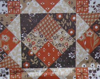 Vintage Gift Wrap All Occasion 1970s Brown Calico Quilt Pattern--Hallmark Wrapping Paper