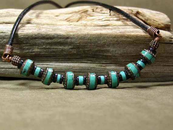 Mens Necklace Unisex Necklace Turquoise Necklace Leather