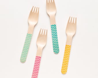 Chevron Wooden Utensils - Perfect Alternative To Plastic Utensils For Parties