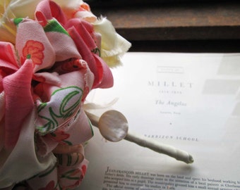 Vintage Fabric Wedding Bouquet * Playful Weddings * Kissing Frogs * Peach, Green * Alternative Flowers, Brave Brides, Vintage Fabric Pommery