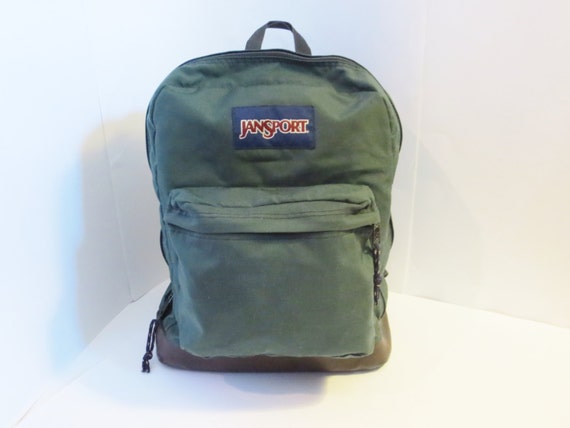 Jansport Backpack Hunter Green Dark Brown Leather Bottom