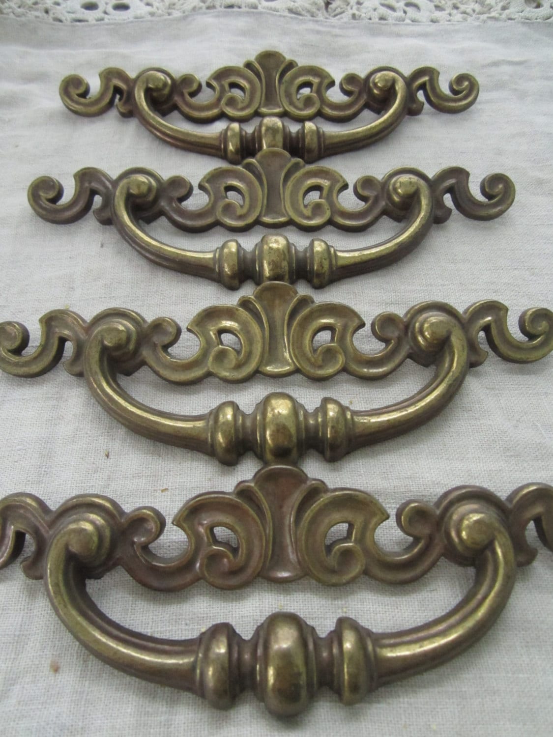 long flat rounded antique brass cabinet pulls
