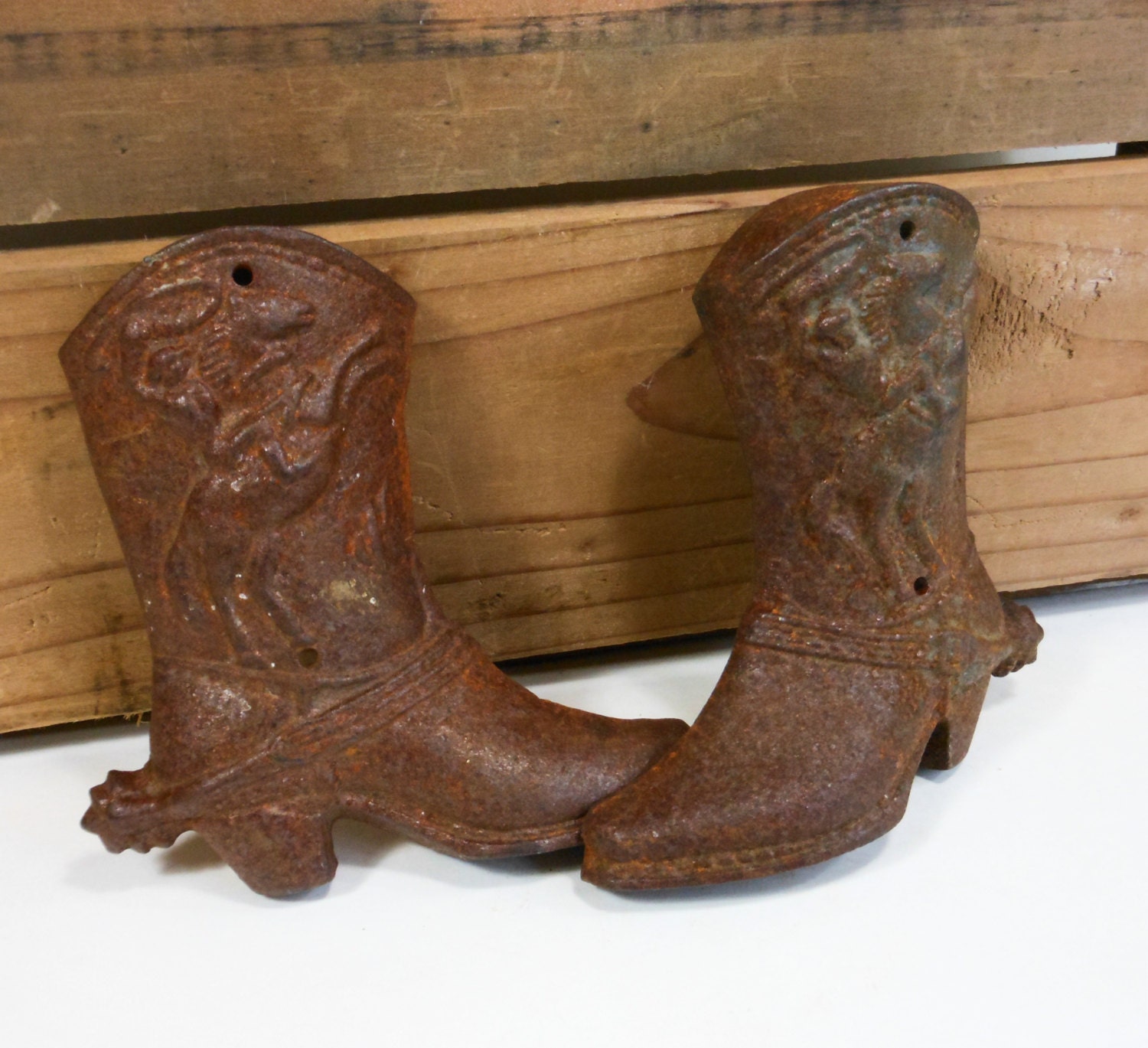 Vintage Cast Iron Cowboy Boot Boots Metal by PeachyChicBoutique