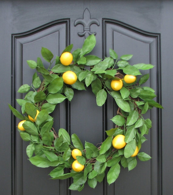 Lemon Salal Leaf Wreath Spring SUMMER Wreath YELLOW Lemons