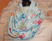 Infinity Scarf - Blue Japanese Floral - Cotton Jersey Fabric - Modern Fashion Accessory - Women Tweens Teens