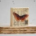 Brown BUTTERFLY Nature Study Encaustic Mixed Media Mini Painting Vintage Sheet Music Vintage Postage Stamp Collage