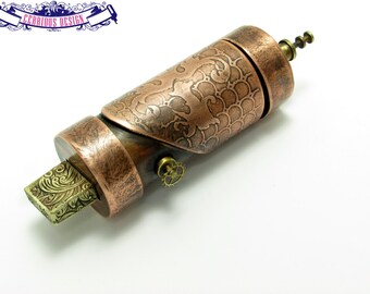 Steampunk USB Drive - 64 GB - Metal, Copper, w/ Austrian Eagle and Gears .. Acid Etched, Formed, Hand Cut