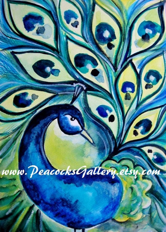 Items similar to Peacock Watercolor Painting Art Print 11x14 on Etsy