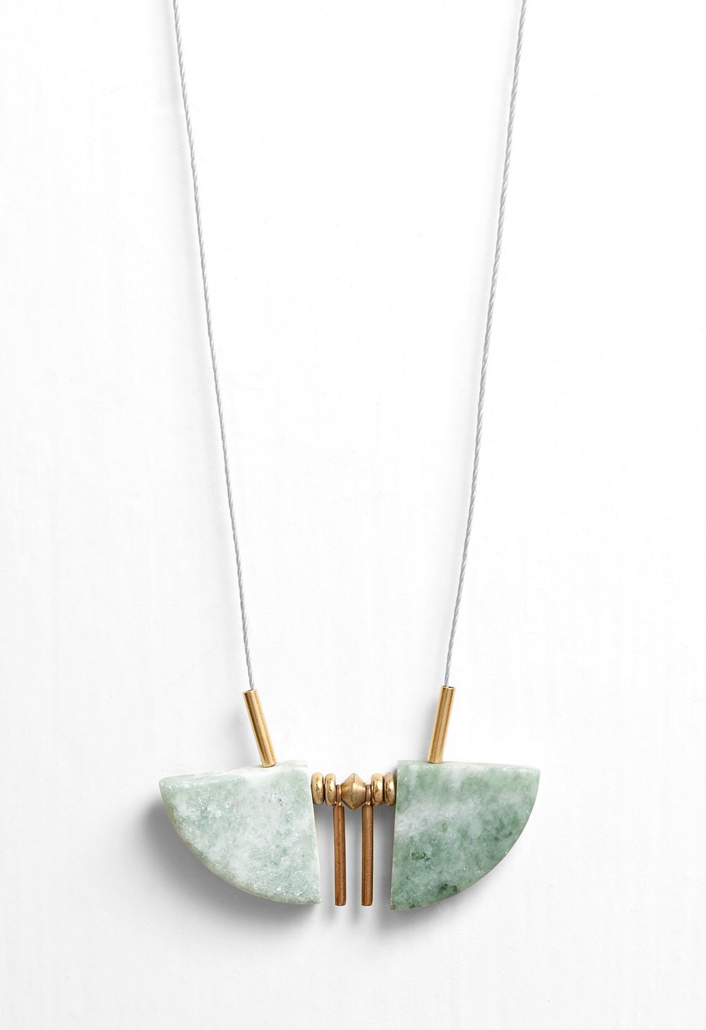Green Marble Fan Cord Necklace with Brass Accents