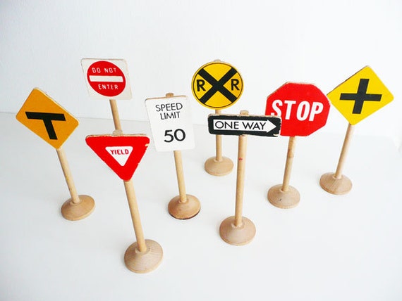 Vintage Road Signs Traffic Signs Wooden Toys by kissavintagedesign