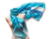 Silk scarf Aqua Sky Hand painted silk scarf shawl Abstract scarf painted Blue aqua scarf Holidays gift woman Ocean sea scarf Silk painting