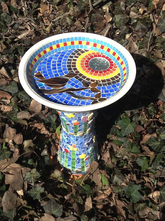 Bird Bath Stained Glass Mosaic Art Morning Bird Call