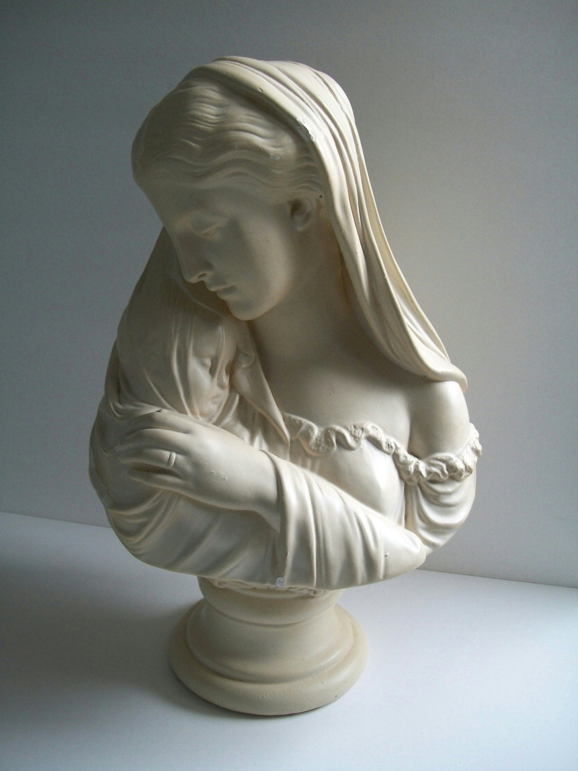 White Gothic Bust of Madonna and Child Classical Mary & Baby