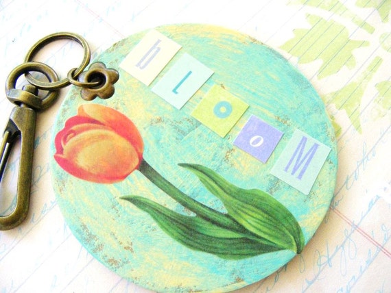 Collage Tulip Bloom Cottage Chic Keychain Large by meiguidesigns