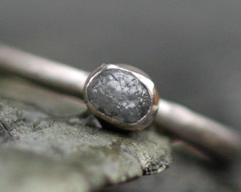 Bezel-Set Rough Diamond Stacker Ring in Recycled 14k White or Yellow Gold- Size B Diamonds
