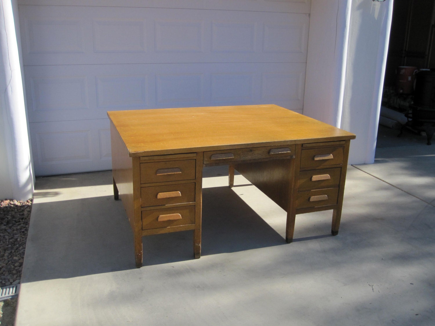 Antique Art and Crafts Mission Style Oak Partners Desk