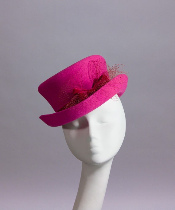 SUPER SALE Ladies Top Hat 1940s Style Hot Pink