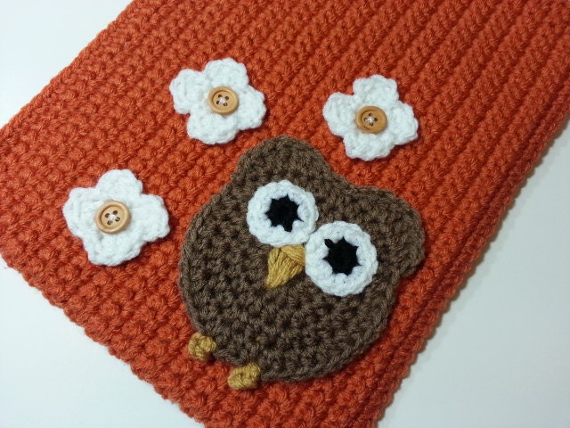 Orange Crochet Owl Tablet Case for 9 to 10 Inch Tablets