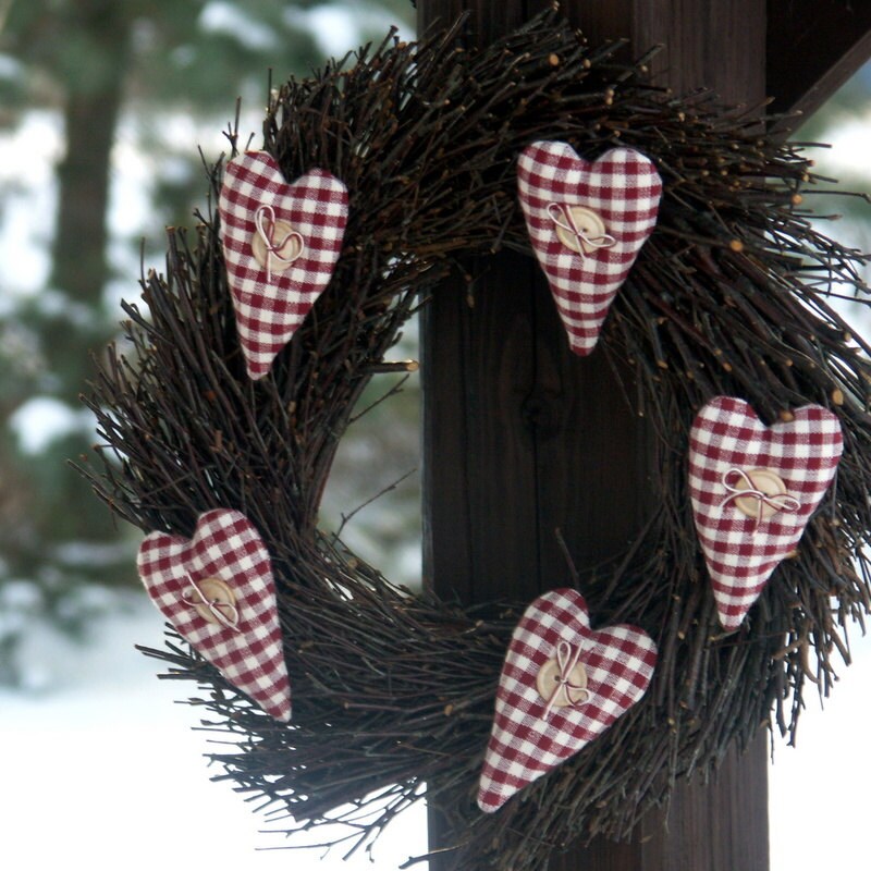 primitive heart ornaments Christmas tree ornaments fabric