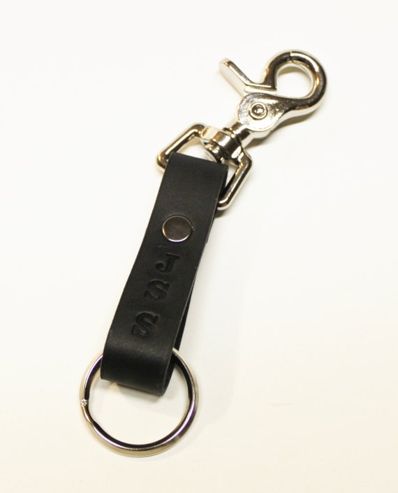 Personalized Black Leather Keychain Keyring Keyclip Belt Clip