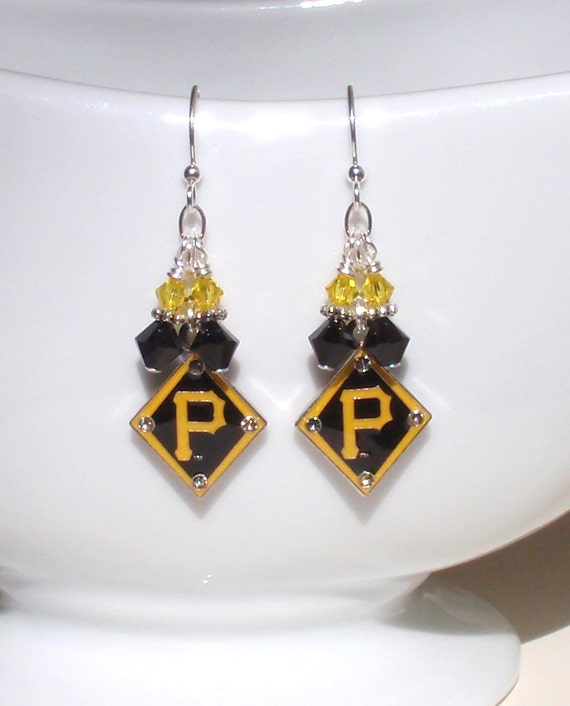 Pittsburgh Pirates Earrings Pirates Bling Black and Gold