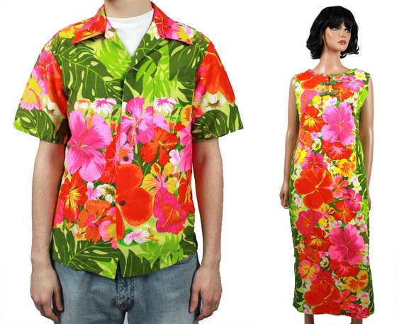 Hawaiian His & Hers Set M L Mens Shirt Cotton by HepCatClothes