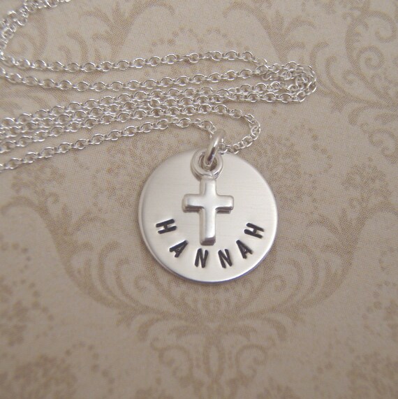Baptism keepsake necklace Child's name and tiny cross