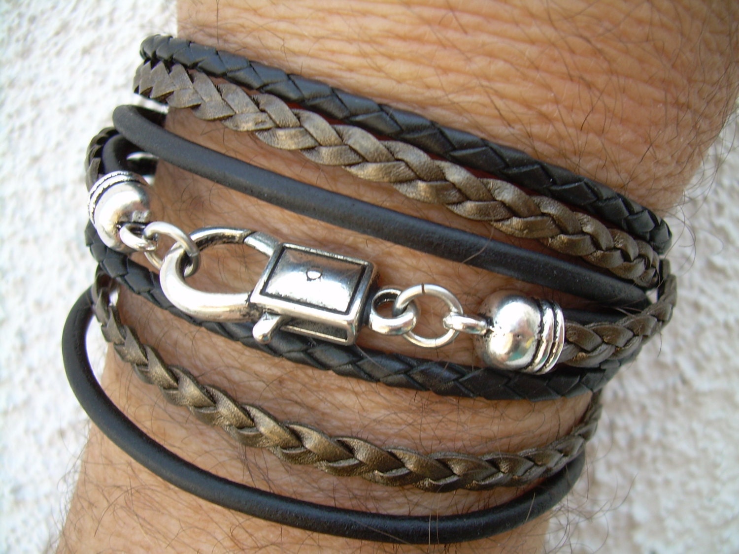 Leather Bracelet Triple Wrap Unisex Mens Womens Mens