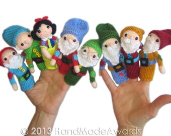 Snow White and the Seven Dwarfs Finger Puppets PDF Email Knit PATTERN