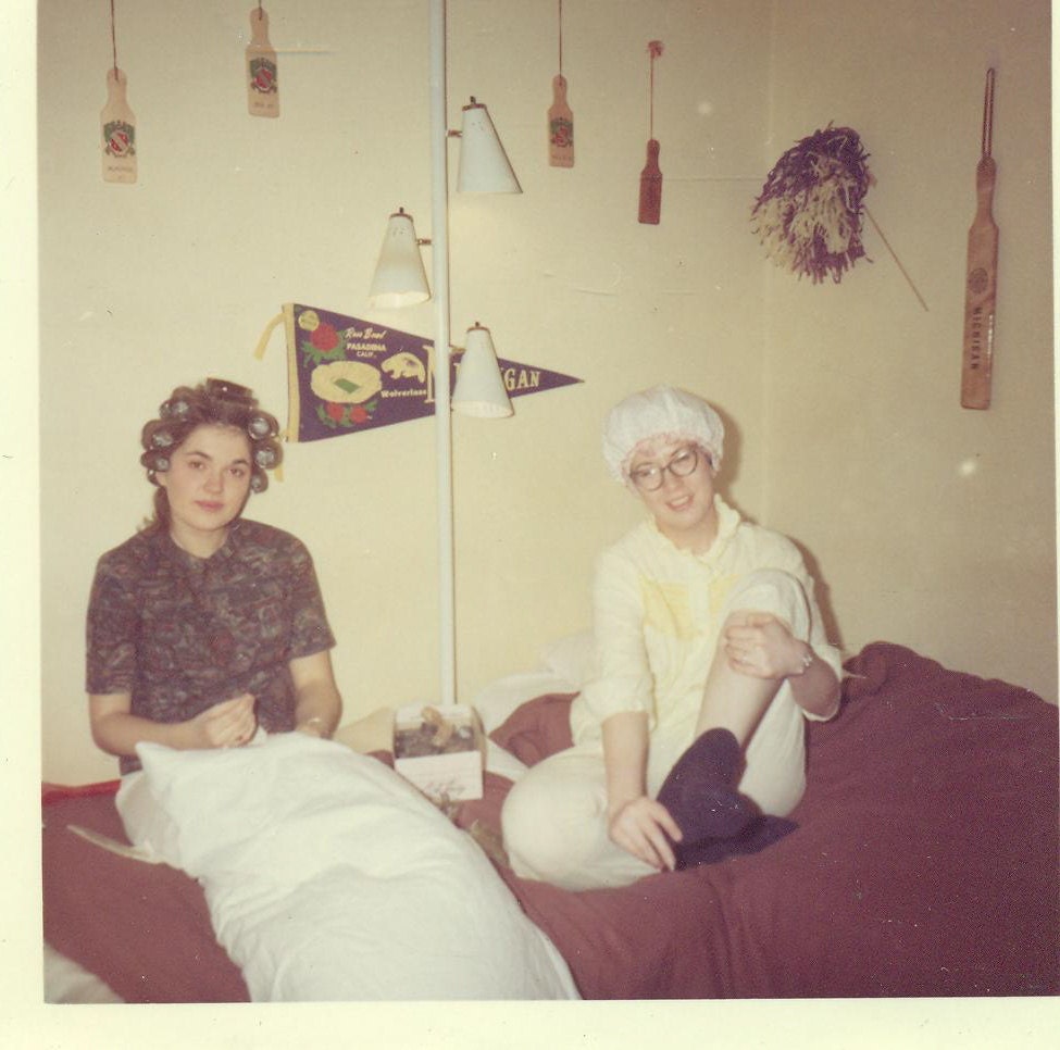 1960s College Sorority Girls Hair  in Curlers Shower Cap