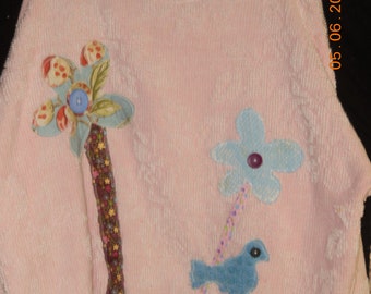 Vintage Chenille Floral Pullover with Bluebird