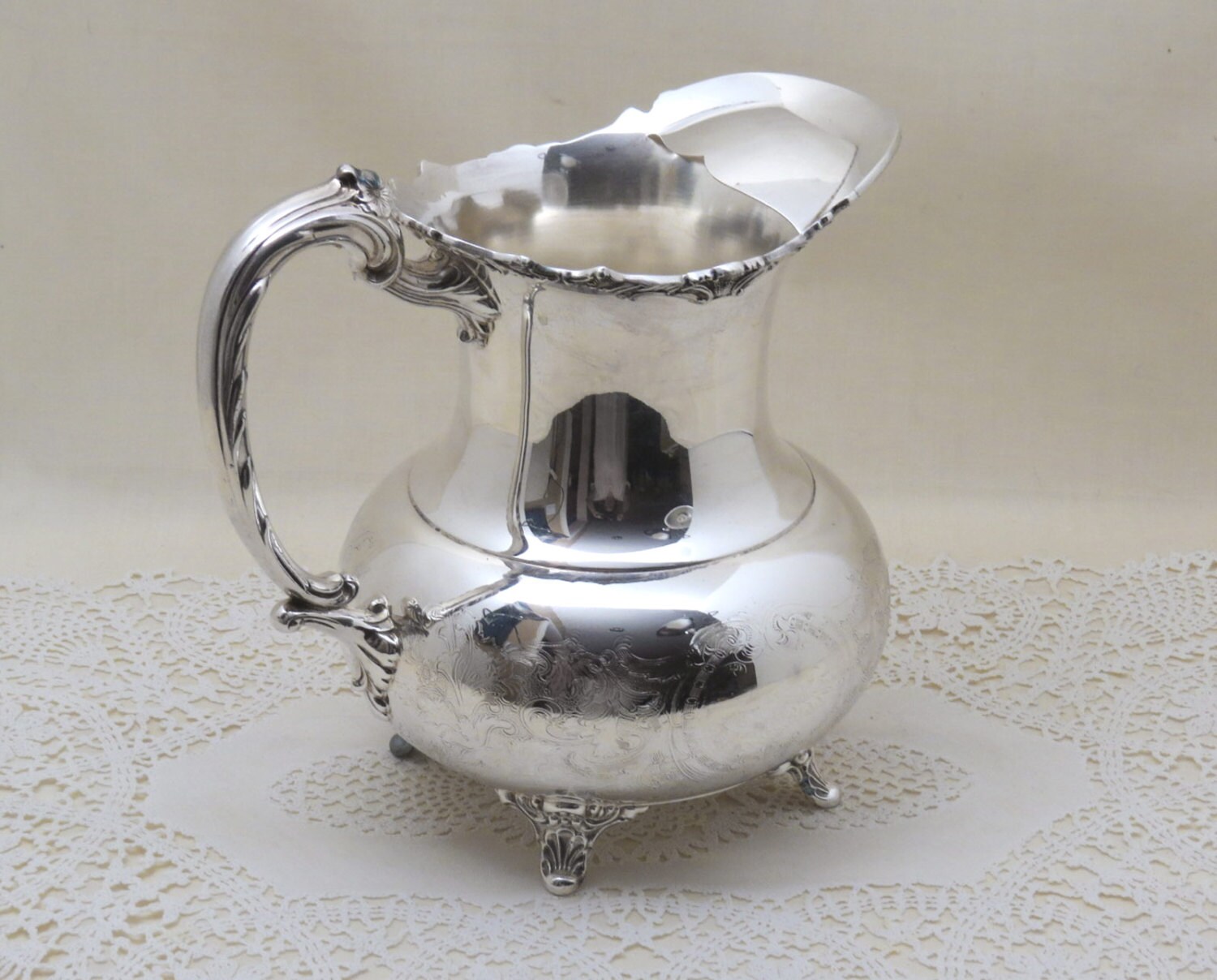 Antique Vtg Oneida Community ASCOT Large Silver Plate Footed Water