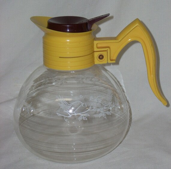 Vintage Glass Cory Whistling Tea Pot Teapot Kettle with Birds