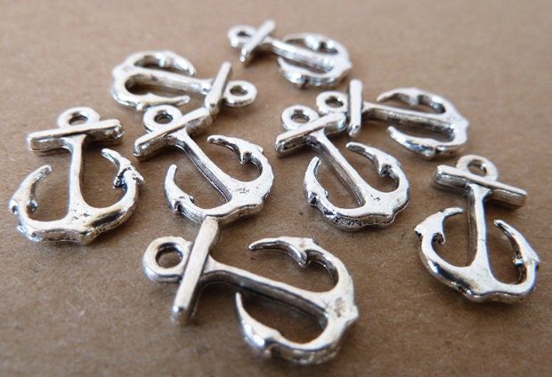 Ships Anchor Charm 12 Pcs Anchor Charms Silver by HempBeadery