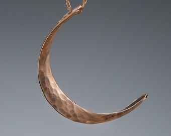 Large 14k Gold Crescent Moon Necklace // 14k Gold Gypsy Moon Jewelry