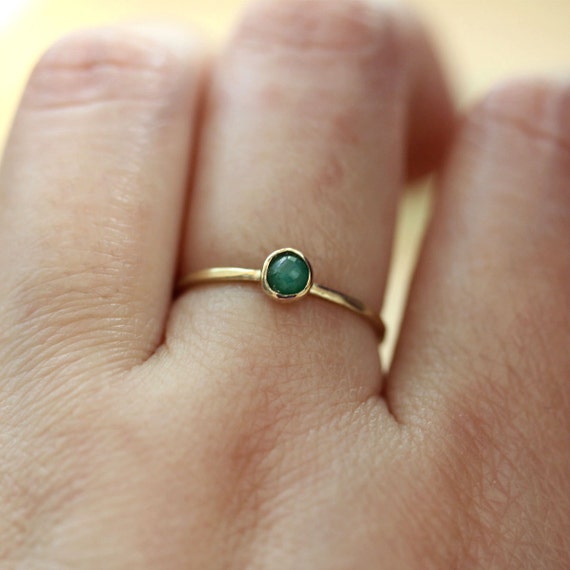 Rose Cut Emerald 14K Gold Ring Stacking Ring Gemstone Ring