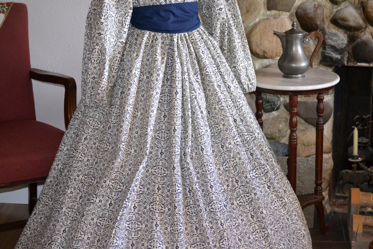 Civil War Colonial Prairie Pioneer Dress Print Skirt Blouse 1406