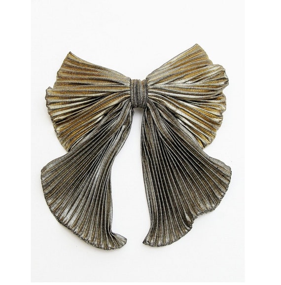 80s Bow Oversized Metallic Floppy Hair Bow 1980s Pleated