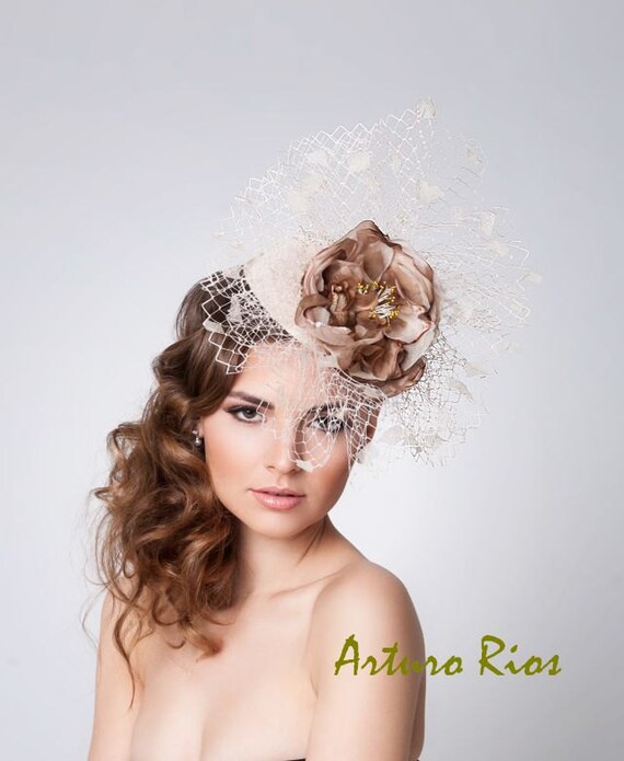 Items similar to Champagne, Brown Fascinator, Cocktail hats