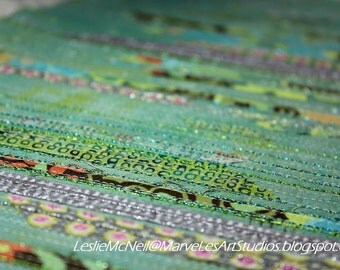 MarveLes CITY LIGHTS Art Quilt table runner Home Decor Dining Decor Gray Pink Aqua Yellow Green