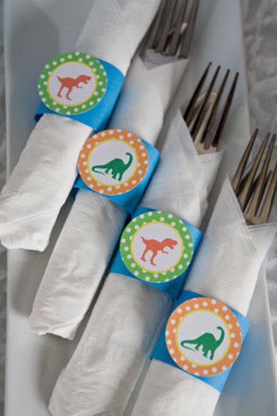 Items similar to Dinosaur Birthday Party Napkin Rings Silverware