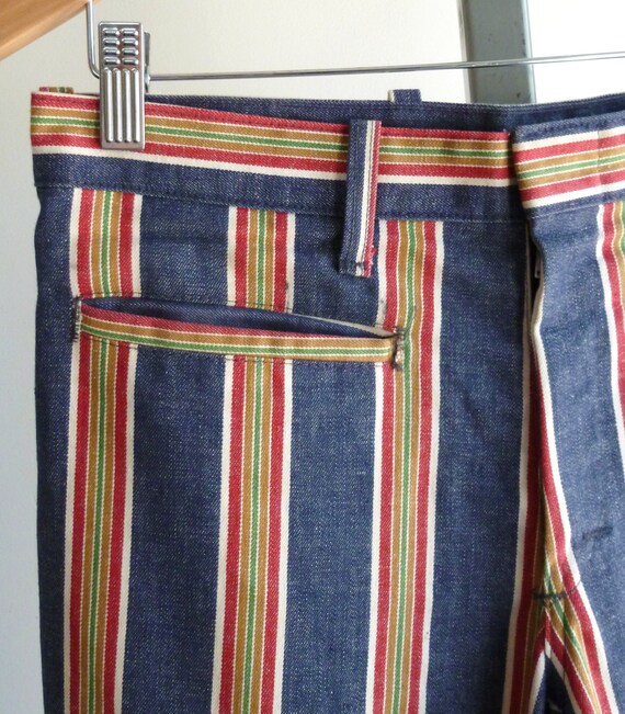 Mens 1960s Bell Bottom Jeans Striped Denim 60s Mod Rock Mick