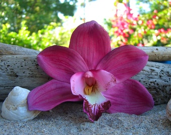 Wedding Orchid Hair Flower Tropical Flower,Beach Wedding Engagement Photo,Fuchsia Flower,Summer Wedding,Hawaiian Flower,Floral Hair Clip